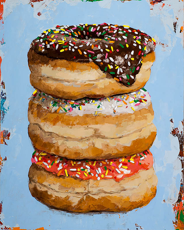 3 Donuts retro Pop Art painting by Los Angeles artist David Palmer