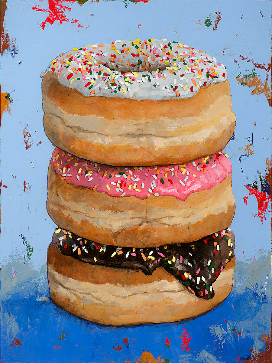 3 Donuts 2 retro Pop Art painting by Los Angeles artist David Palmer