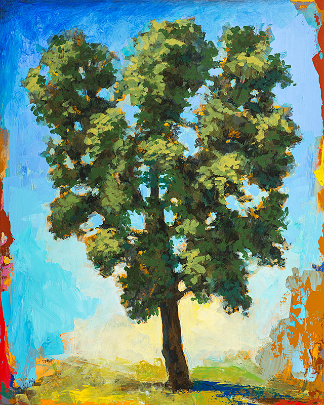 tree 3 retro Pop Art landscape painting by Los Angeles artist David Palmer