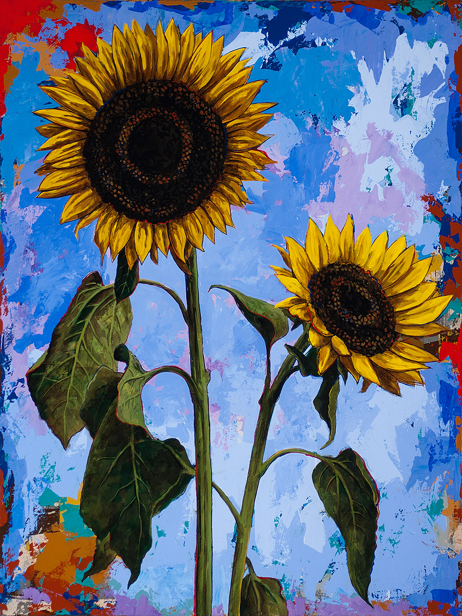 Sunflowers 1, painting by Los Angeles artist David Palmer, acrylic on canvas, art