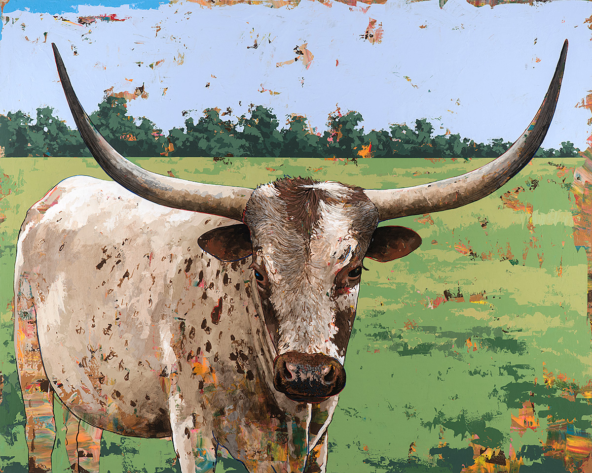 Longhorns #1, painting by Los Angeles artist David Palmer, acrylic on canvas, art