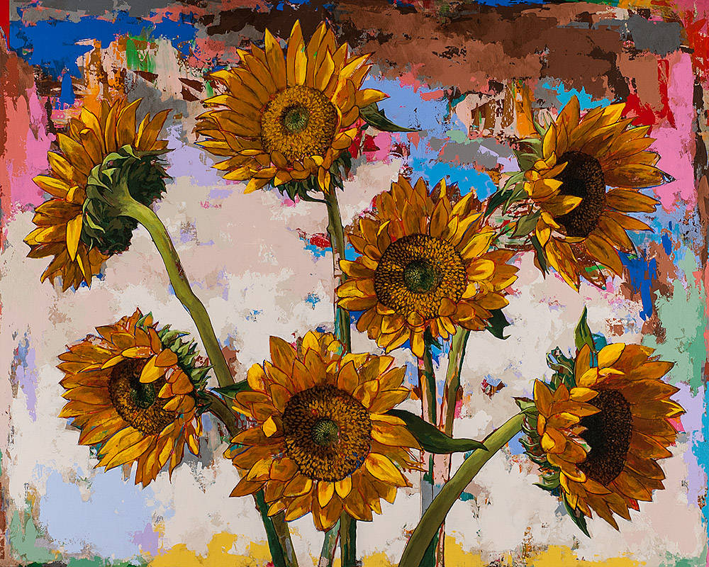 Sunflowers #10, painting by Los Angeles artist David Palmer, acrylic on canvas, art