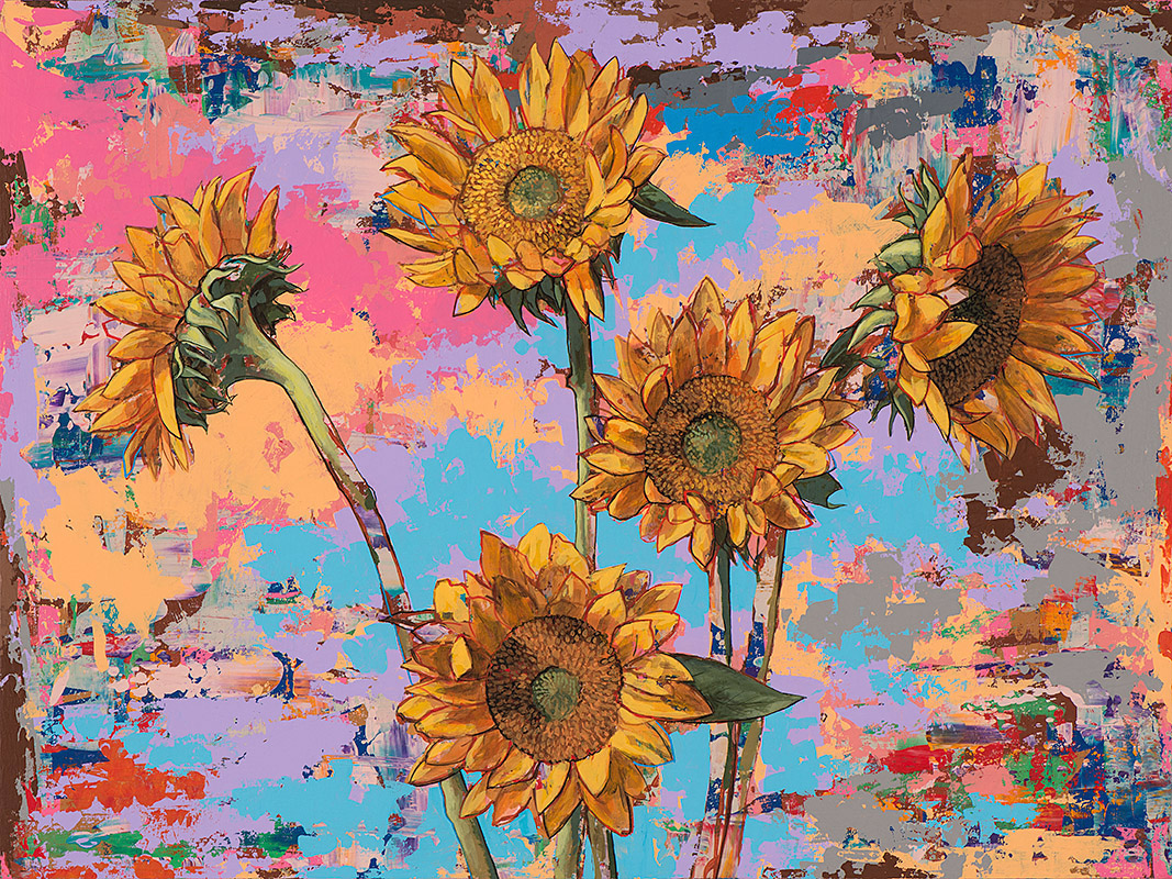 Sunflowers #8, painting by Los Angeles artist David Palmer, acrylic on canvas, art