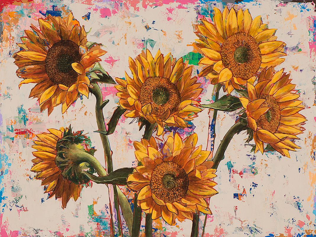 Sunflowers #9, painting by Los Angeles artist David Palmer, acrylic on canvas, art