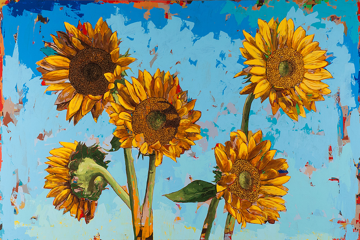 Sunflowers #13, painting by Los Angeles artist David Palmer, acrylic on canvas, art