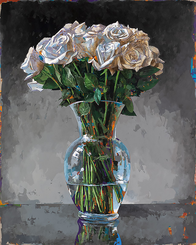 White Roses #1, painting by Los Angeles artist David Palmer, acrylic on canvas, art