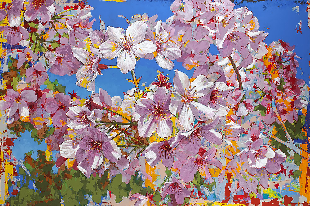 Cherry Blossoms #6, painting by Los Angeles artist David Palmer, acrylic on canvas, art