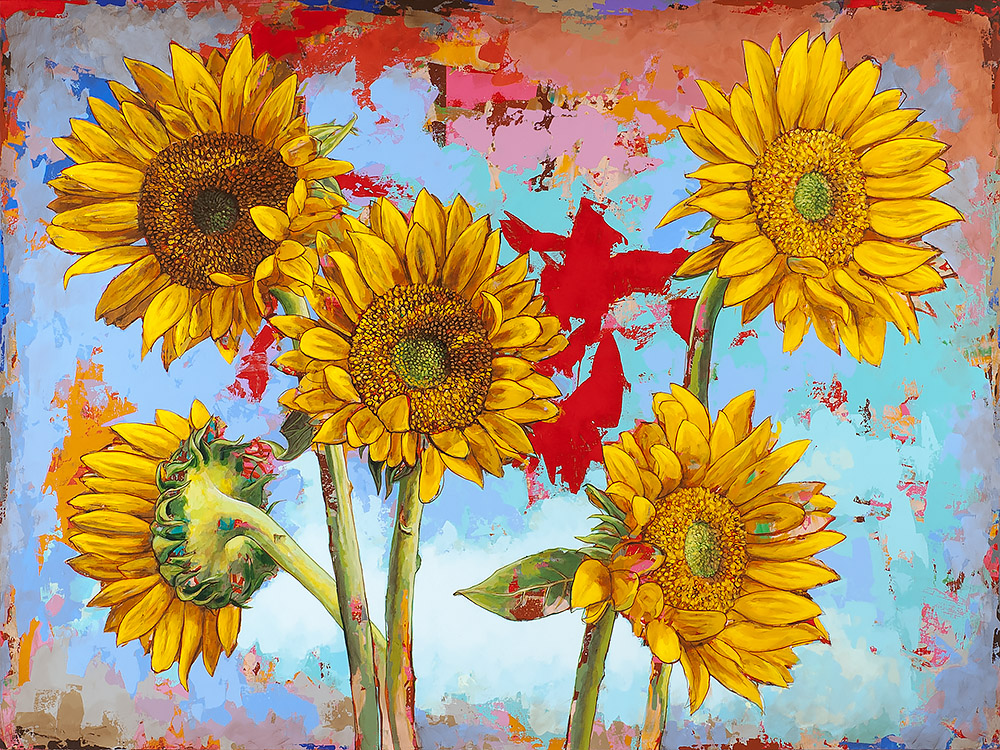 Sunflowers #14, painting by Los Angeles artist David Palmer, acrylic on canvas, art