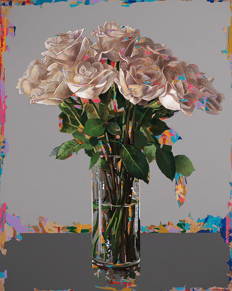 White Roses #8, painting by Los Angeles artist David Palmer, acrylic on canvas, art