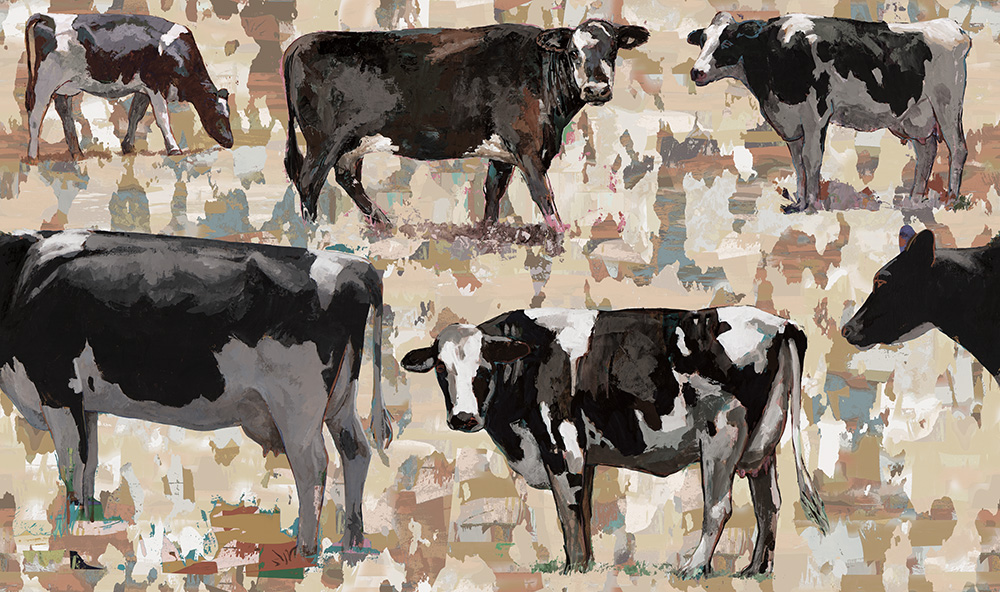 cow 2 retro Pop Art wallpaper by Los Angeles artist David Palmer for ROLLOUT