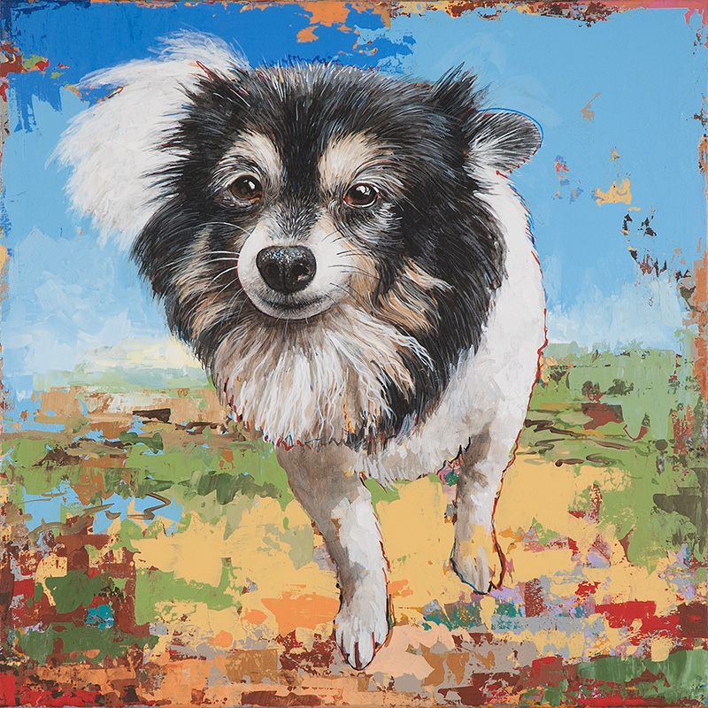 PennyLane (dog portrait), painting by Los Angeles artist David Palmer, acrylic on canvas, art