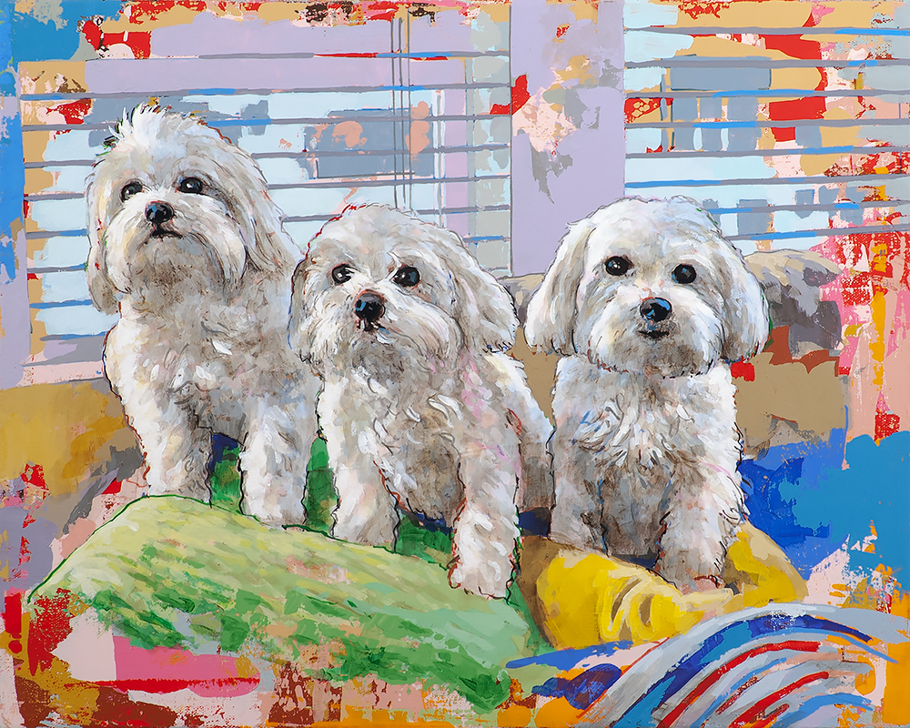 Sunny, Rocky & Molly, painting by Los Angeles artist David Palmer, acrylic on canvas, art