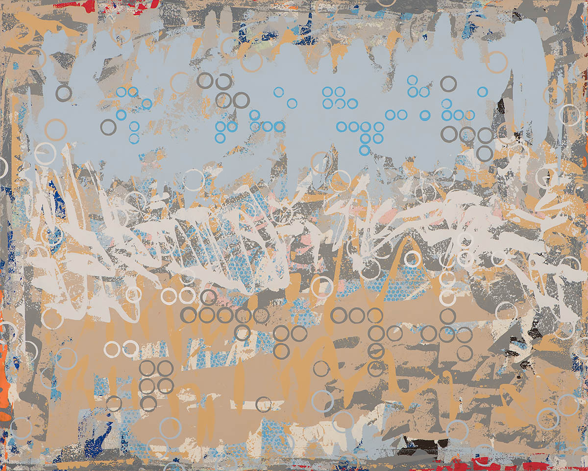 Music for Airports, painting by Los Angeles artist David Palmer, mixed media on canvas, art