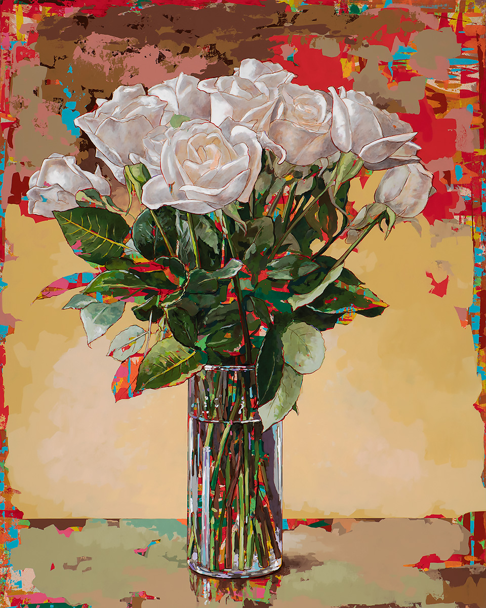 White Roses #11, painting by Los Angeles artist David Palmer, acrylic on canvas, art