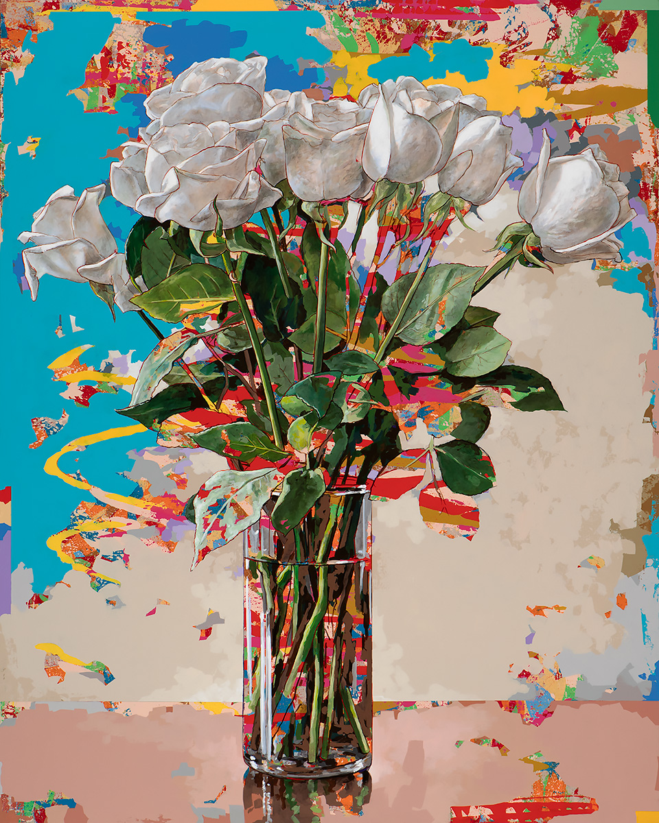 White Roses #12, painting by Los Angeles artist David Palmer, acrylic on canvas, art