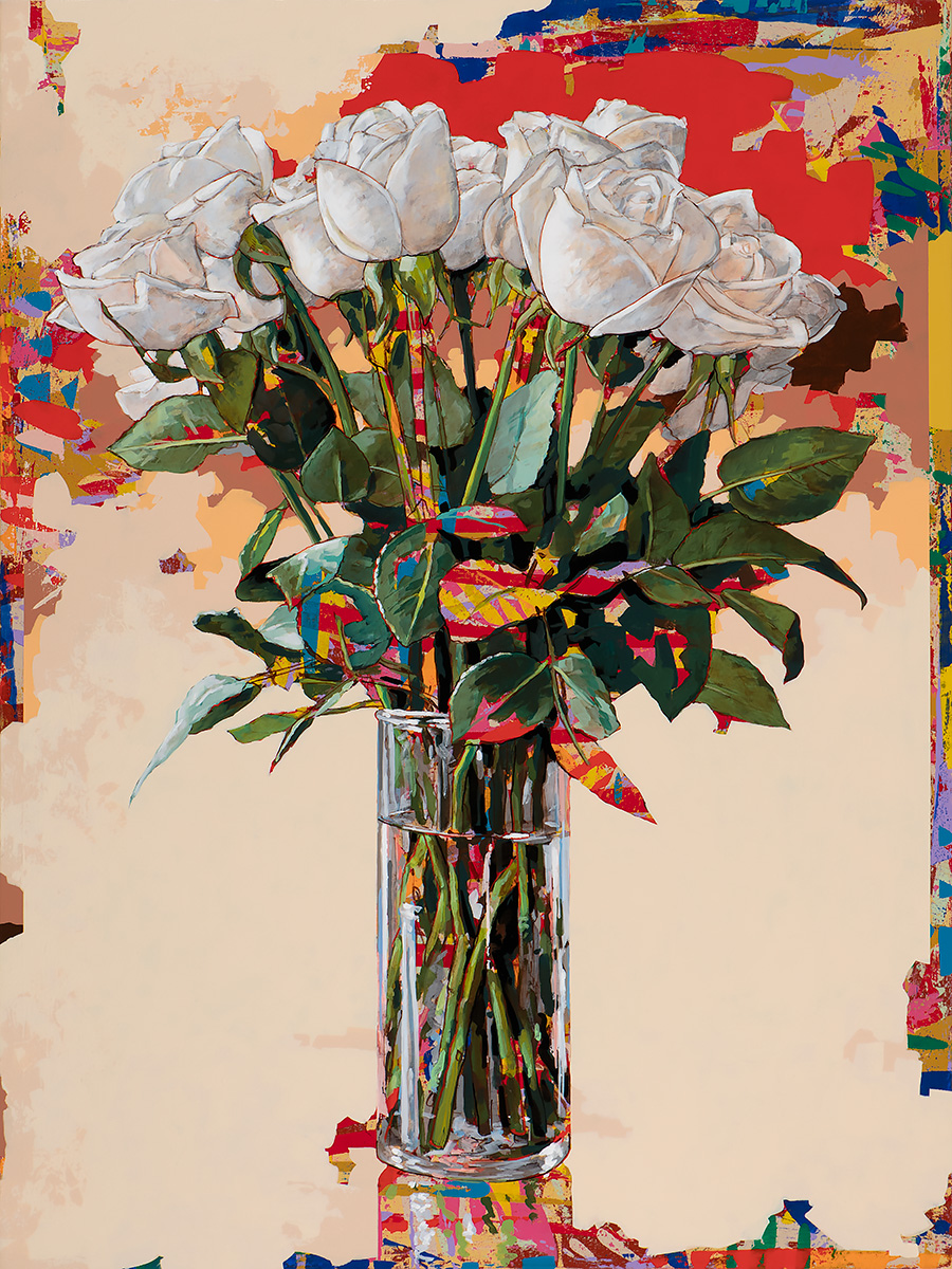 White Roses #14, painting by Los Angeles artist David Palmer, acrylic on canvas, art