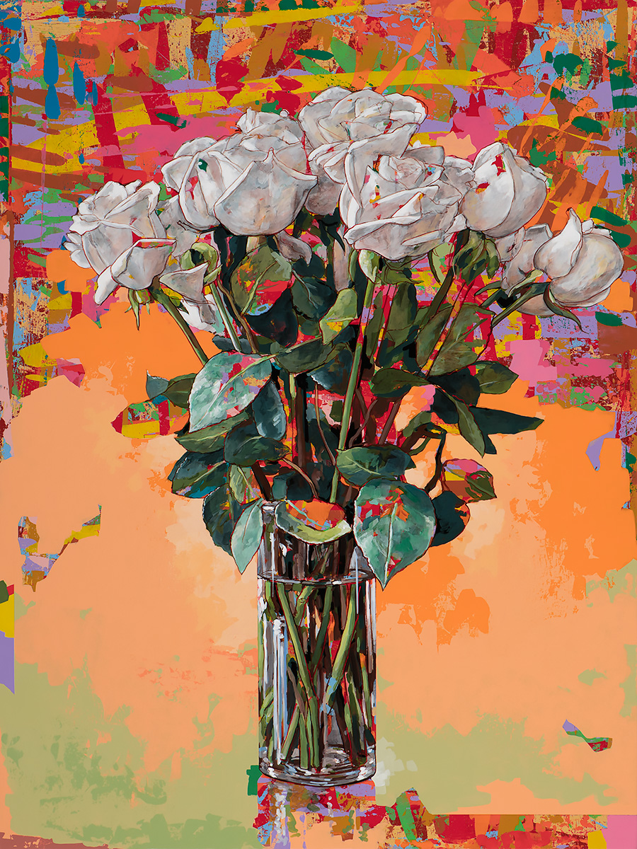 White Roses #15, painting by Los Angeles artist David Palmer, acrylic on canvas, art